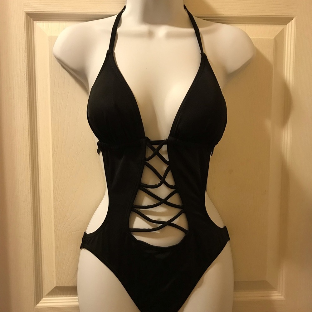 Black Strappy one piece bathing suit